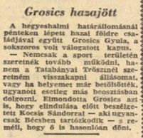 Grosics hazajött, Kocsist is várták / Forrás: Arcanum.hu