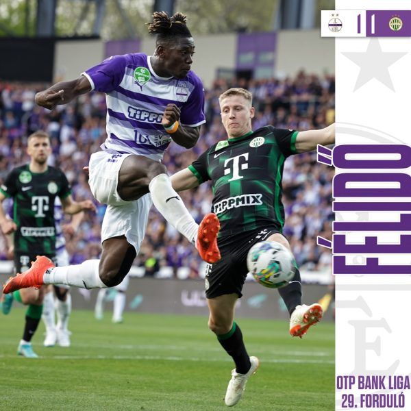Gouré megelőzte Knoestert, így lőtt a Fradi kapujába. Fotó: az Újpest FC hivatalos Facebook-oldala