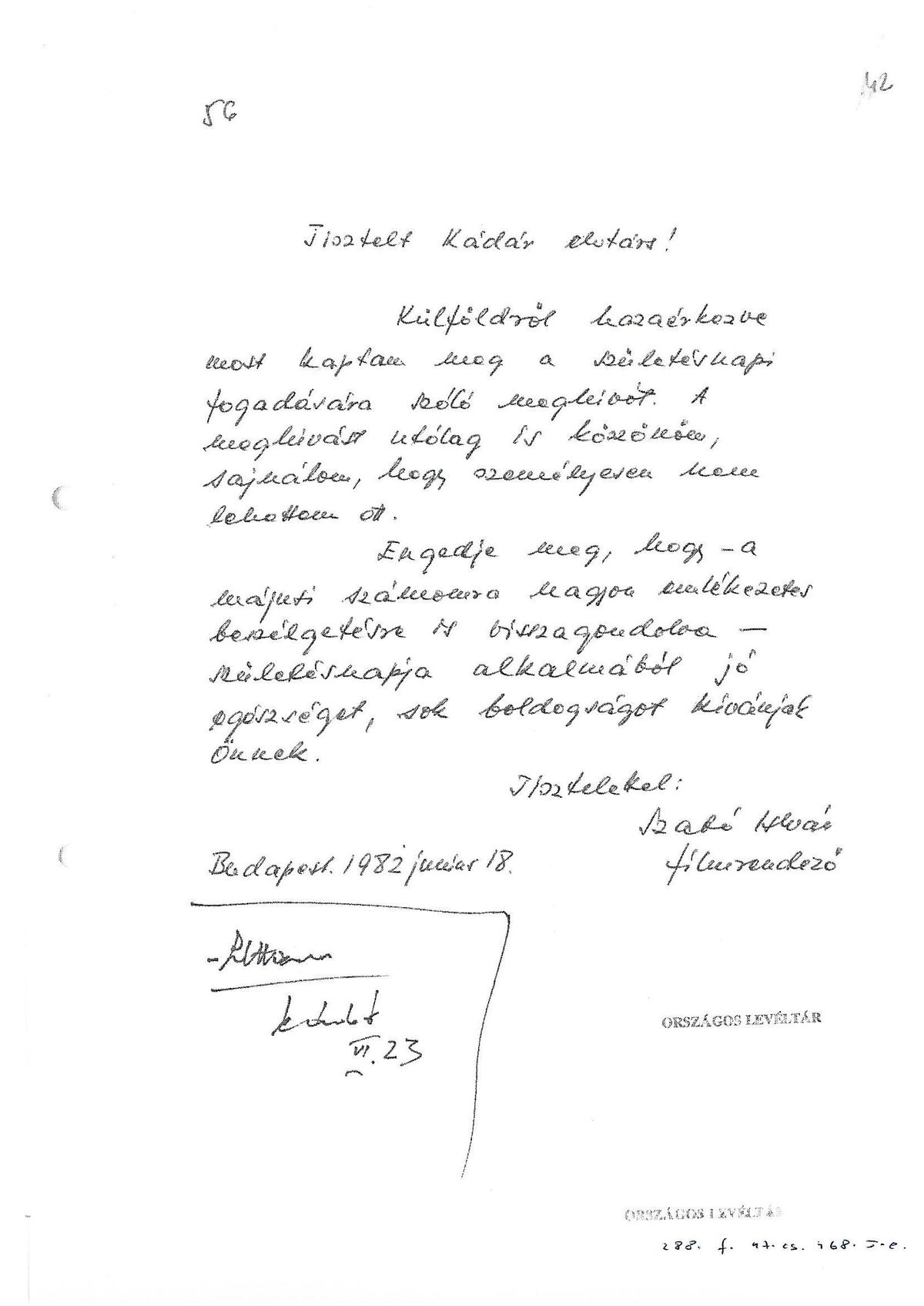 Szabó István levele / Forrás: MOL