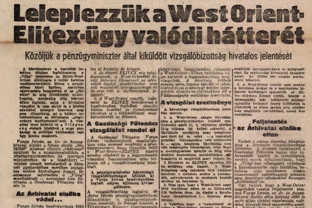 Korabeli cikk a Világosságban. 1946 / Forrás: Arcanum