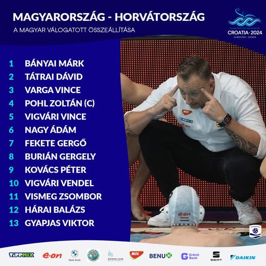 Válogatottunk összeállítása a horvátok elleni elődöntőben. Fotó: waterpolo.hu