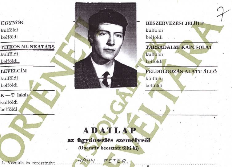 Hahn Péter adatlapja / Forrás: ÁBTL