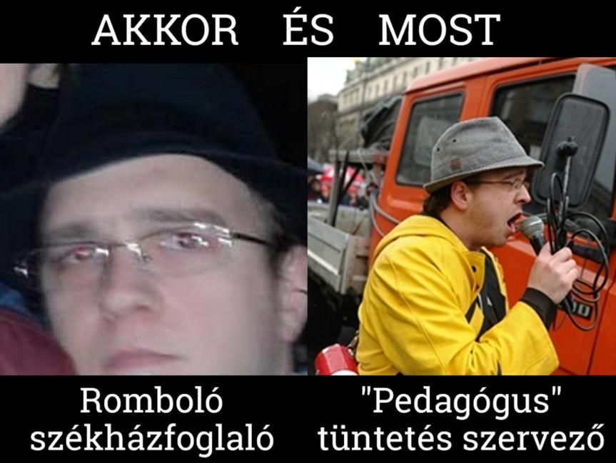 Füzessy Károly a 2013-as székházostromnál és múlt kedden. Forrás: Elég! blog