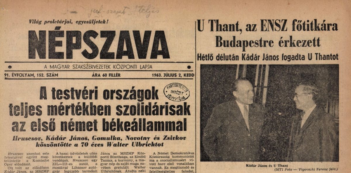 U Thant idejött / Forrás: Népszava, arcanum.hu