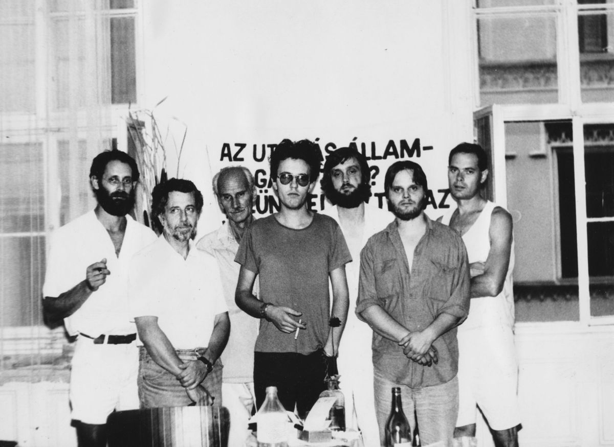 Még együtt: Philipp Tibor, Kőszeg Ferenc, Pákh Tibor, Pálinkás Róbert, Kelemen Ferenc, Bokros Péter és dr. Erdei Gyula. 1988. / Fotó: Philipp Tibor / Fortepan.hu