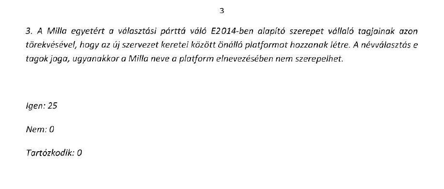 Részlet a Milla Egyesület 2013. március 6-i közgyűlésének jegyzőkönyvéből
