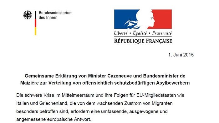 A német és a francia belügyminiszter közös nyilatkozata.