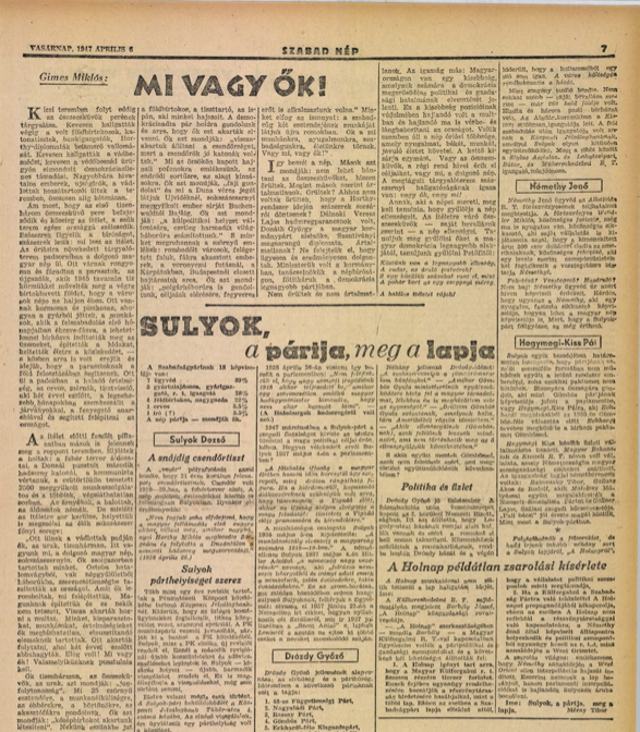 A hírhedt, de mára felejtett cikk / Forrás: Szabad Nép