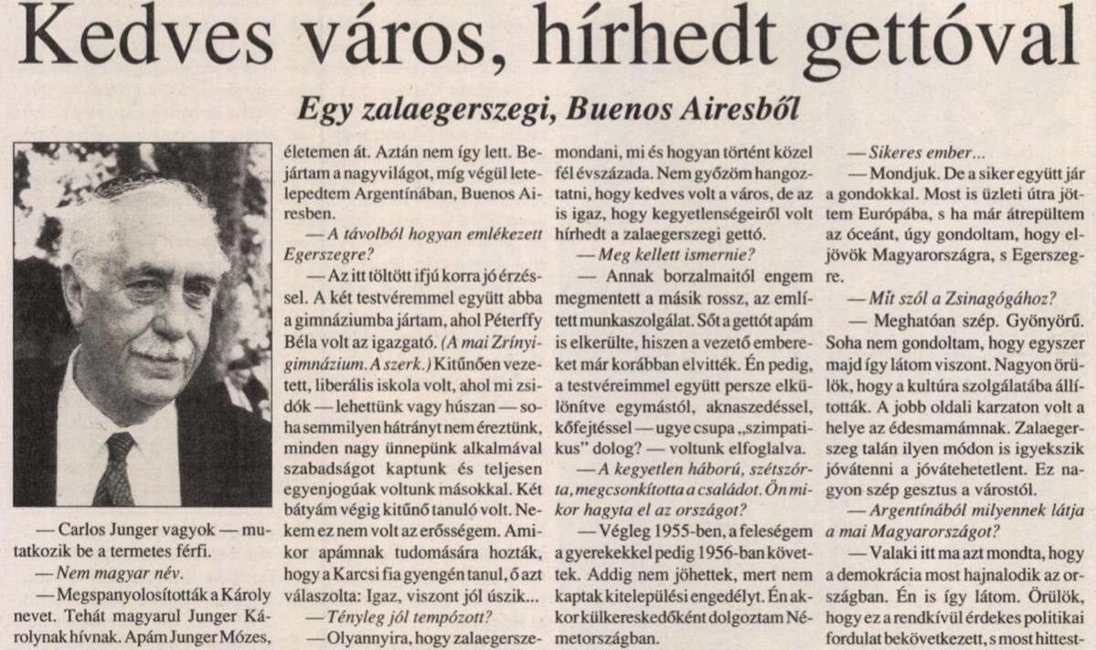 Interjú Junger Károllyal / Forrás: Zalai Hírlap