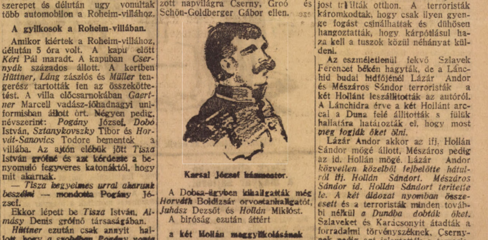 Karsai József házmester a korabeli sajtóban / Forrás: Arcanum.hu