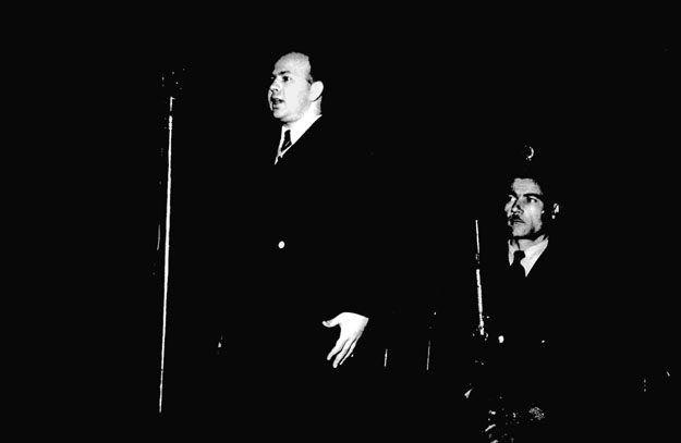 Csornoky Viktor pere tárgyalásán, kivégzése előtt 1948 decemberében Budapesten. Forrás: nol.hu