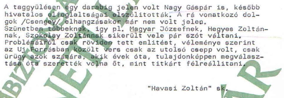 Részlet „Havasi” jelentéséből / Forrás: ÁBTL