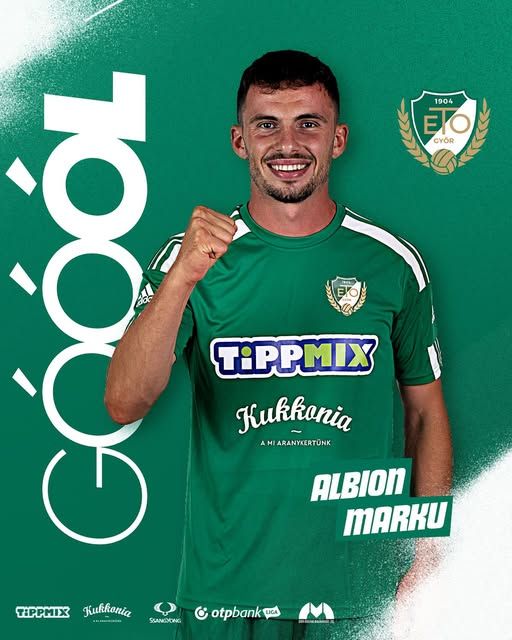 Albion Marku hatalmas lövéssel szerzett vezetést az ETO-nak. Fotó: Az ETO FC Győr hivatalos Facebook-oldala