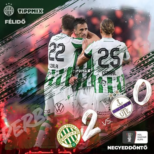 A félidőre már kétgólos előnyt épített fel a Ferencváros a gyengén támadó Újpest ellen. Fotó: a Ferencváros hivatalos Facebook-oldala