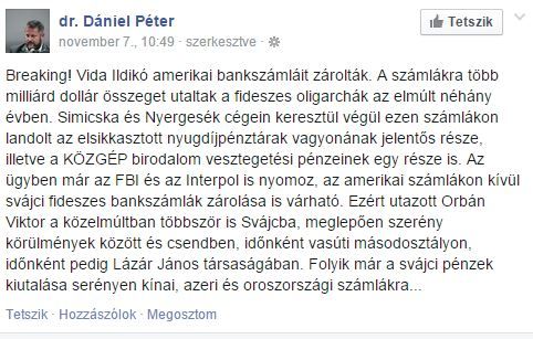 A Plótár által megosztott Dániel Péter-bejegyzés. Fotó: facebook.com