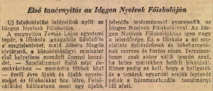 Megnyitotta kapuit az Idegen Nyelvek Főiskolája / Forrás: Szabad Nép, 1951, Arcanum.hu