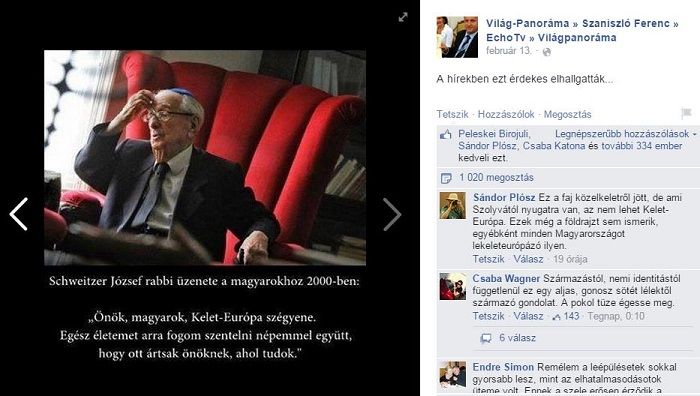 Szaniszló hétvégi Facebook-bejegyzése. A műsorvezető érdekesnek találta, hogy elhallgatták Schweitzer mondatait.... Fotó: Facebook.com