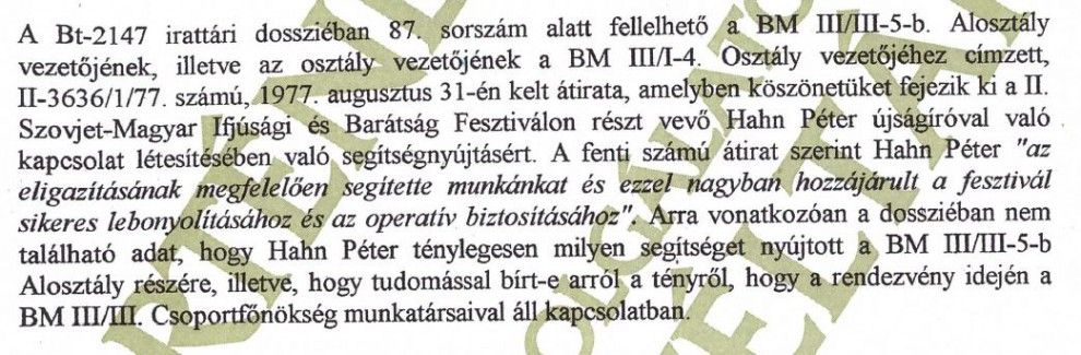 Az átvilágítás bizonyítéka - érdemes figyelni a mentegetésre: nem biztos, hogy tudta, hogy éppen a III/III-nak segít... / Forrás: ÁBTL