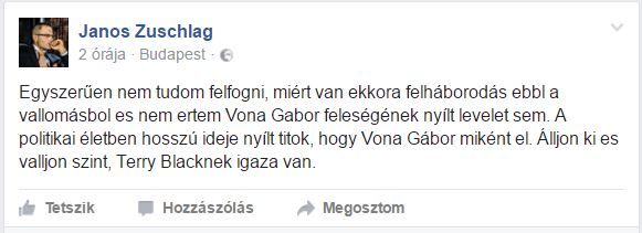 Zuschlag posztja Vonáról. Fotó: Facebook.com