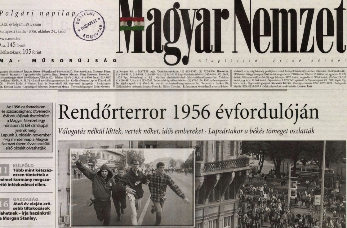 A Magyar Nemzet október 24-i címlapja / Forrás: Arcanum.hu