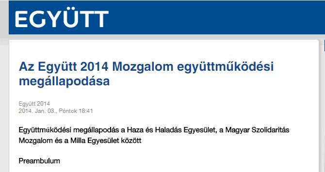 Az Együtt 2014 honlapján ma is olvasható megállapodás a