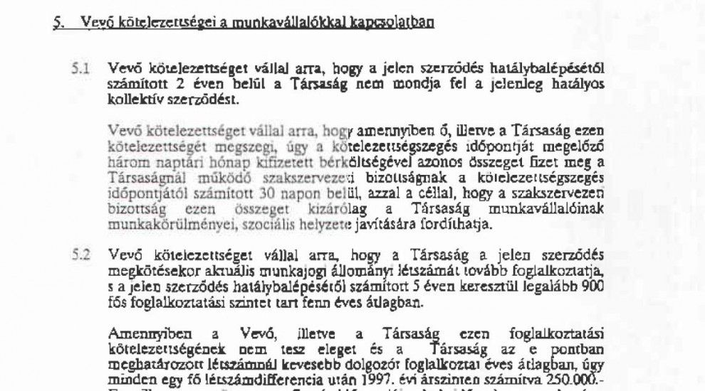 A privatizációs szerződés részlete