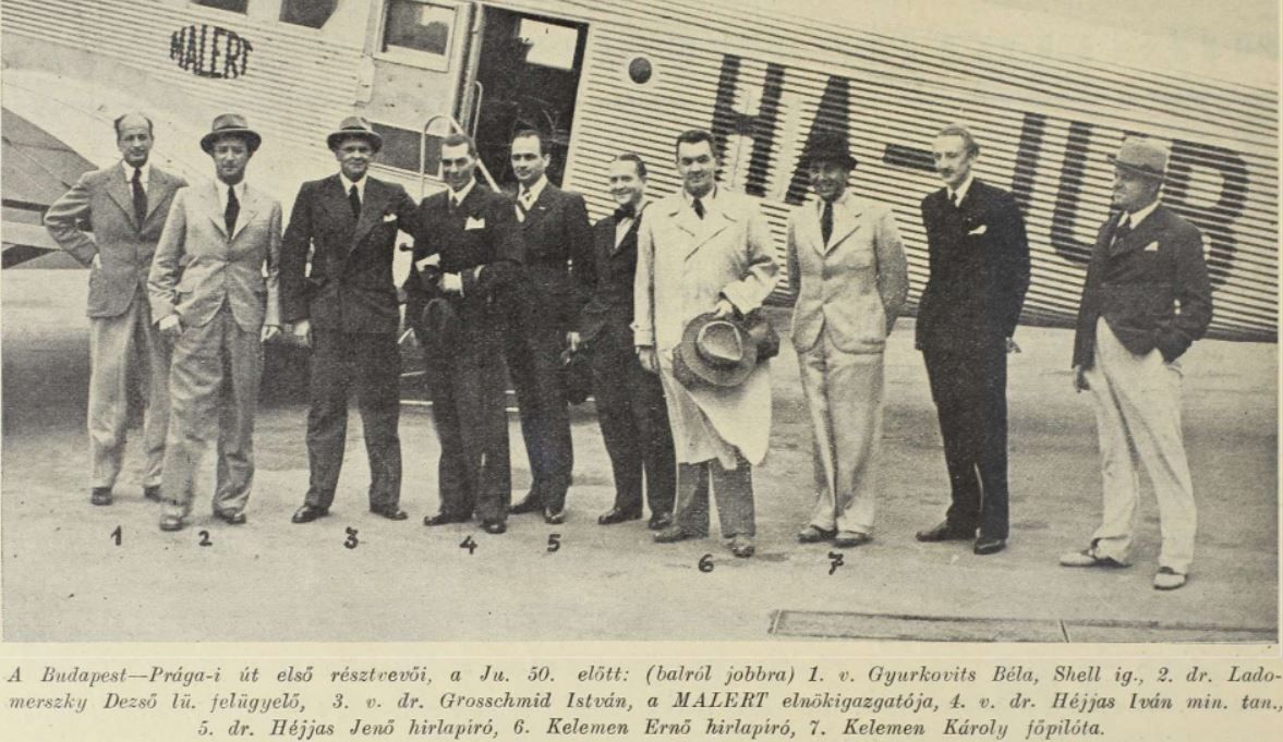 Már öltönyben. Héjjas Iván és Héjjas Jenő a MALÉRT vezetőségében / Fotó: Magyar Szárnyak, 1938, Arcanum.hu