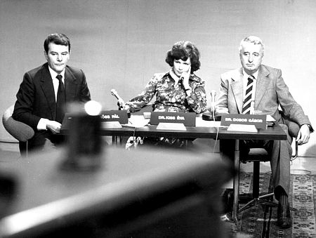 Budapest, 1980 február 14. Dr Erőss Pál, Dr. Kiss Éva és Dr. Dobos Gábor a Magyar Televízió: Jogi esetek című műsorának jogi szakértői.MTI Fotó: Hámor Szabolcs