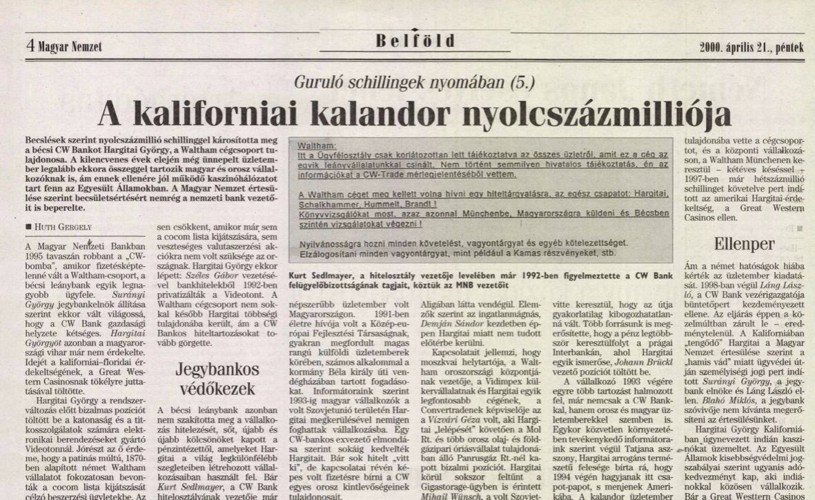 A sorozat egyik cikke / Forrás: Magyar Nemzet