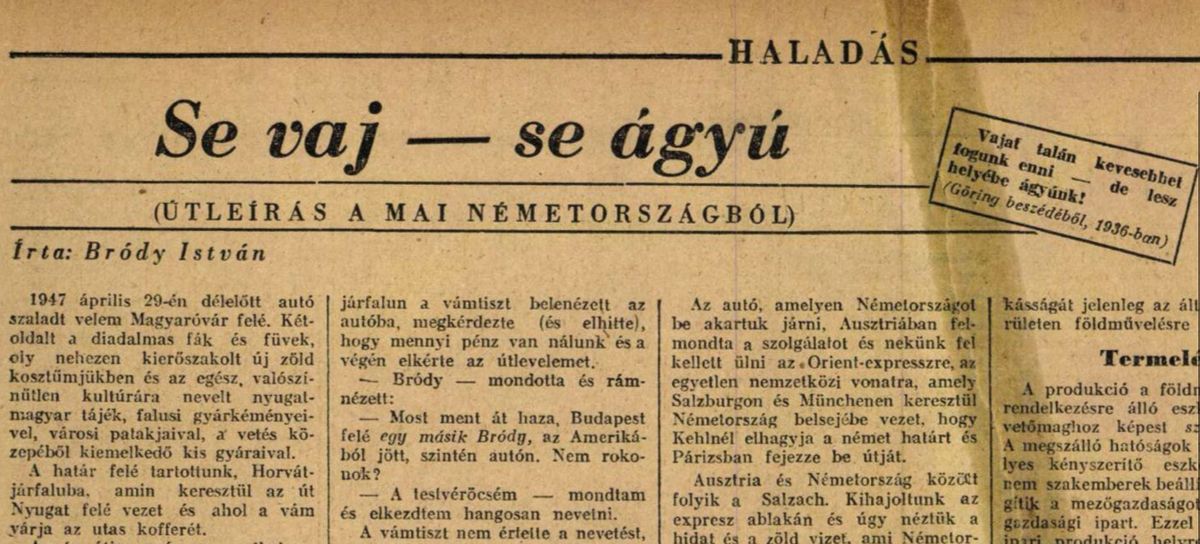Bródy István cikke a Haladásban / Forrás: Arcanum