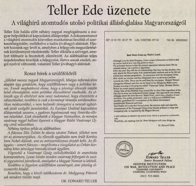 Zeley László üzenete / Forrás: Népszabadság, arcanum.hu