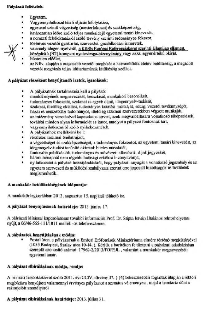 A rektori kiírás szerint a jelöltnek C-típusú nyelvvizsgával kell rendelkeznie