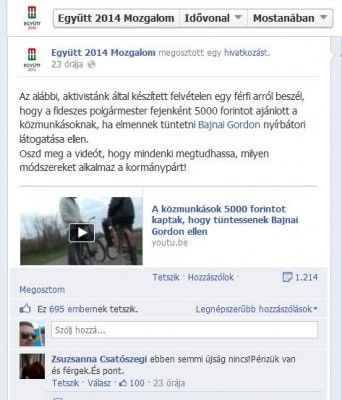 A poszt az E14 Facebook-falán