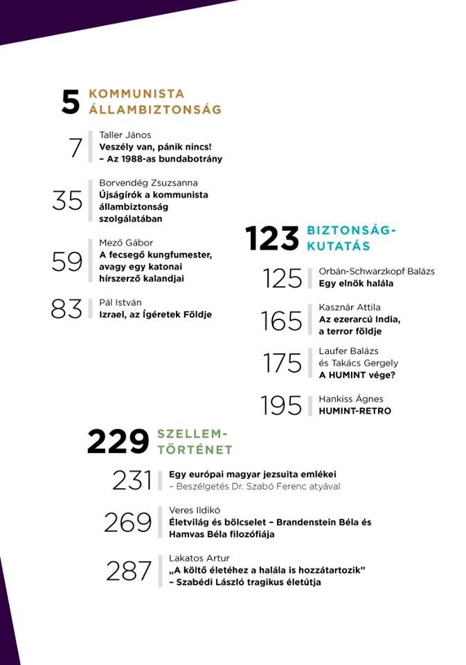 Az Arc és Álarc legújabb számának tartalomjegyzéke