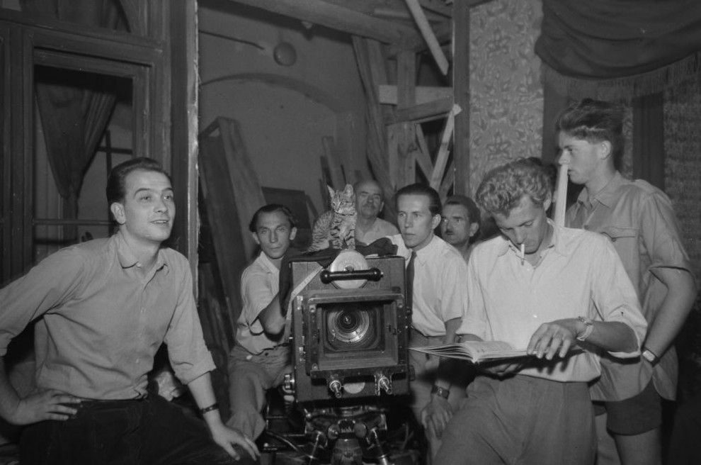 Filmforgatás, jobb szélen Kézdi-Kovács Zsolt, tőle balra Novák Márk / Fotó: Fortepan.hu
