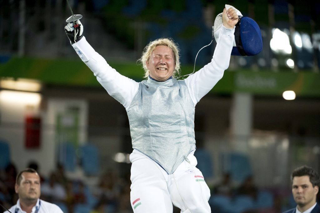 Krajnyák Zsuzsanna ünnepel a bronzmeccs után (kép: MTI / Koszticsák Szilárd)