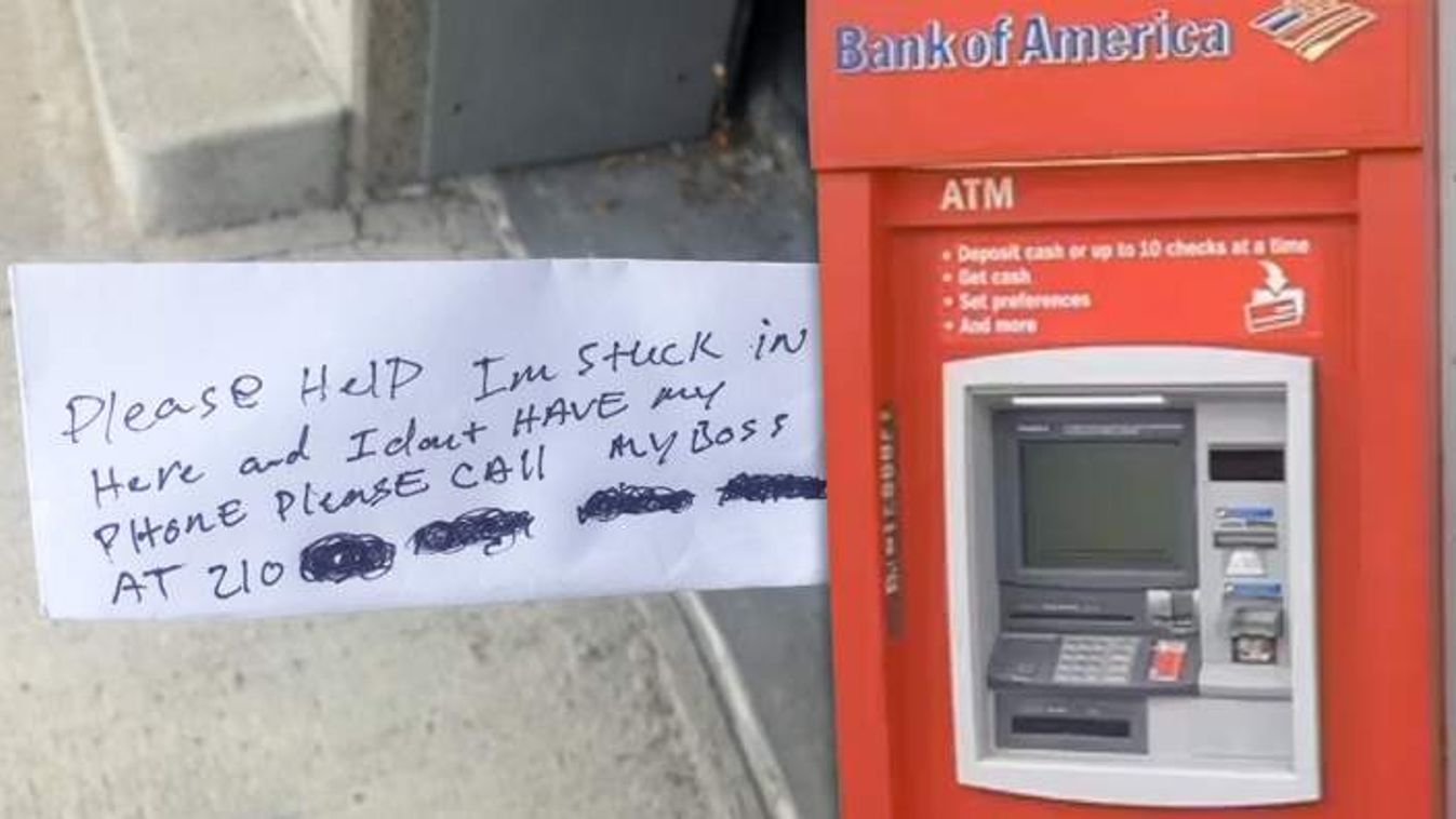 Bankautomatába szorult a szerelő, cetliken kért segítséget