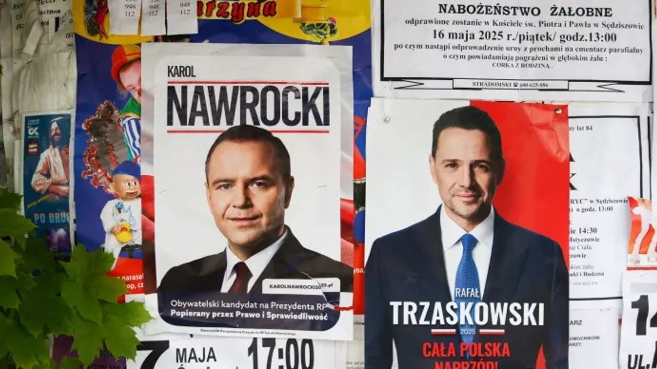 Lengyel elnökválasztás, Karol Nawrocki, Rafal Trzaskowski, kampány. Fotó: Beata Zawrzel / NurPhoto / AFP