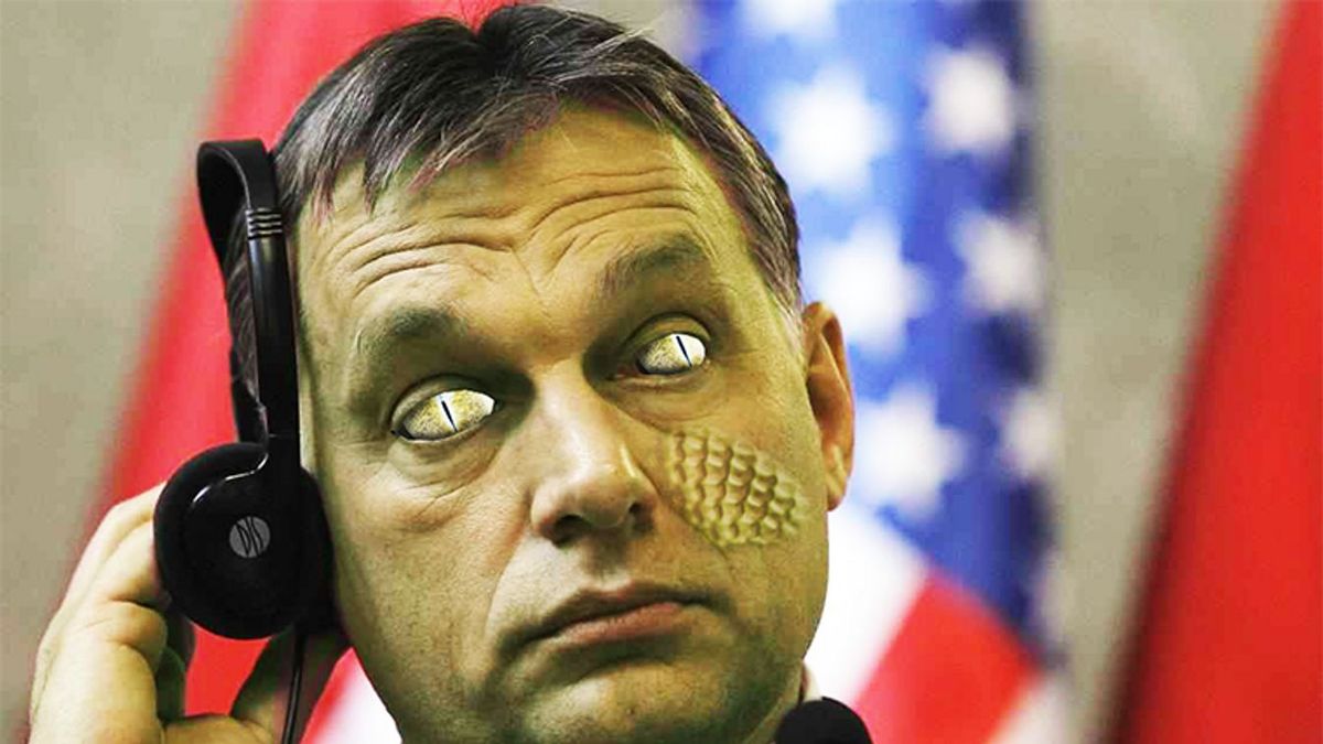Orbán Viktor gyíkemberré vált, hogy lehallgathassa Daniel Freund leveleit. 2025. utólag színezett