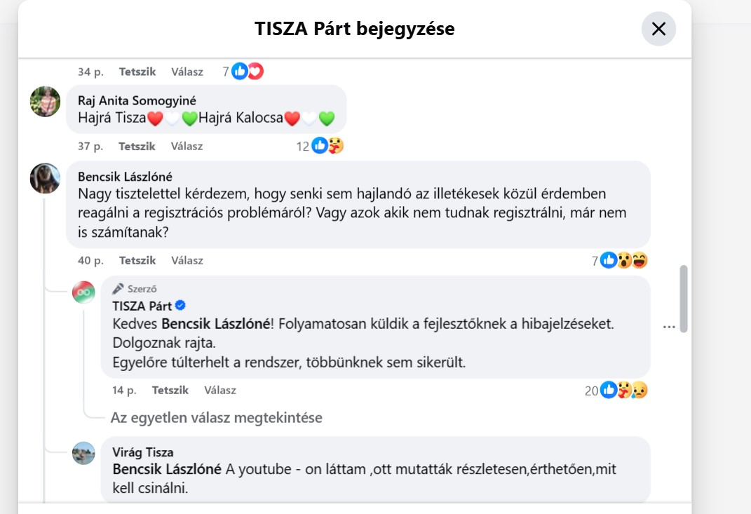 Ciki: lefagyott a Tisza Párt előválasztási rendszere, háborognak a szimpatizánsok