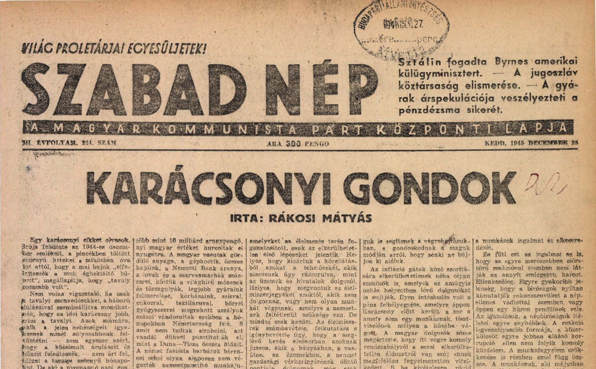 Rákosi Mátyás, 1945, karácsony