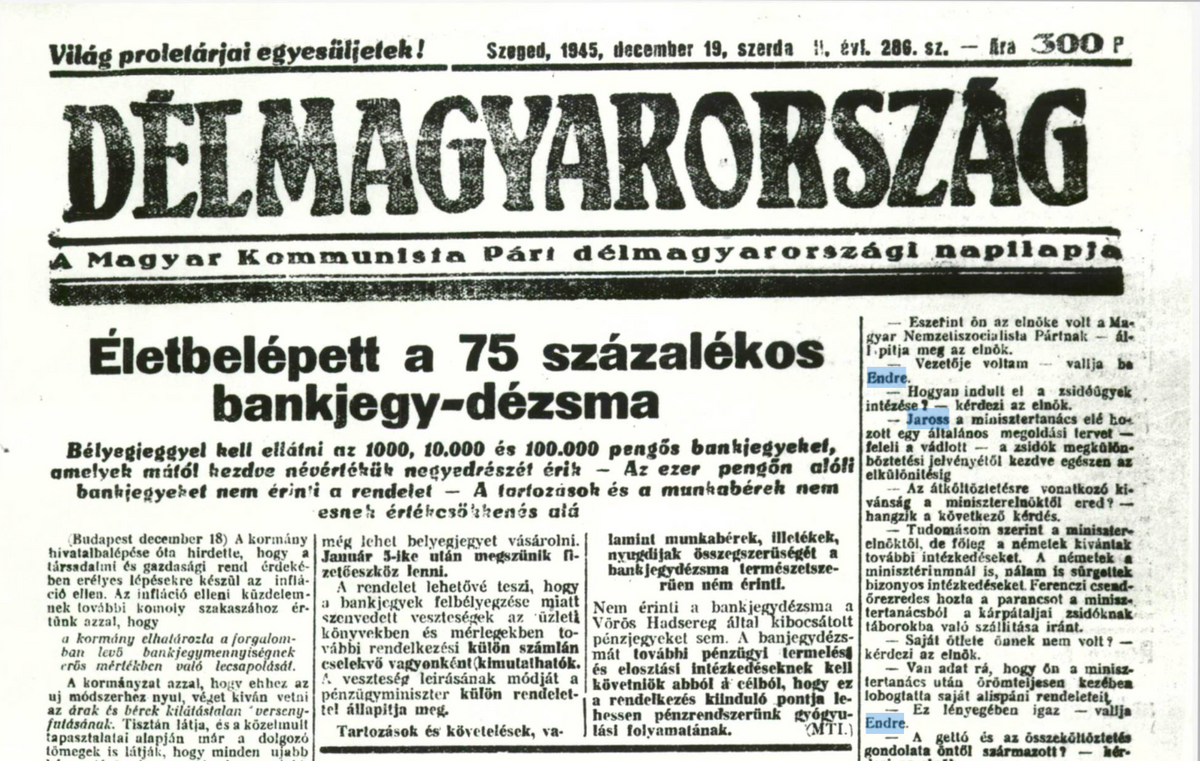 bankjegy-dézsma, 1945, Délmagyarország, kommunista
