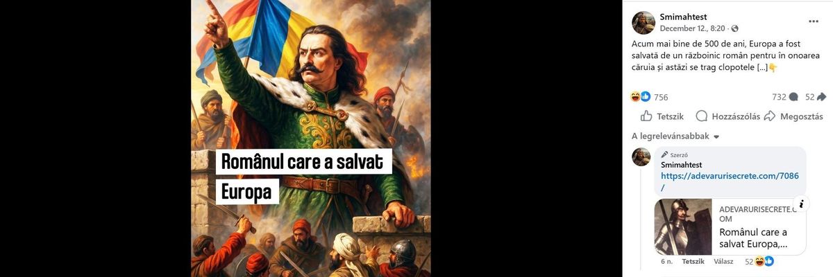 Történelemhamisítás, Hunyadi János, román, Smimahtest. Fotó Facebook.