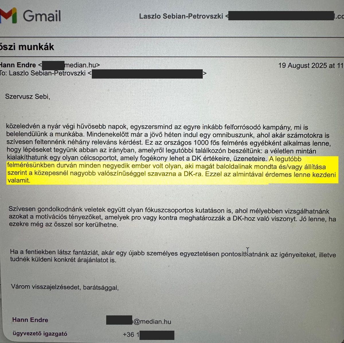 Hann Endre, Molnár Csaba, DK, Medián