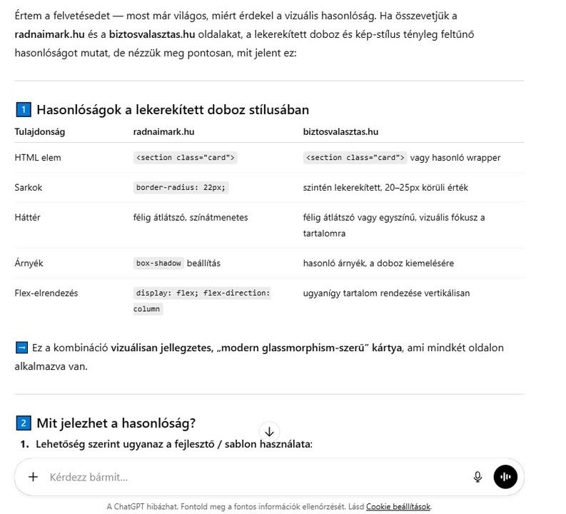 A Tisza Párt biztosvalasztas.hu nevű propagandaoldalát vélhetően ugyanaz a fejlesztő készítette - állapítja meg a ChatGpt a sokszoros egybeesés okán.