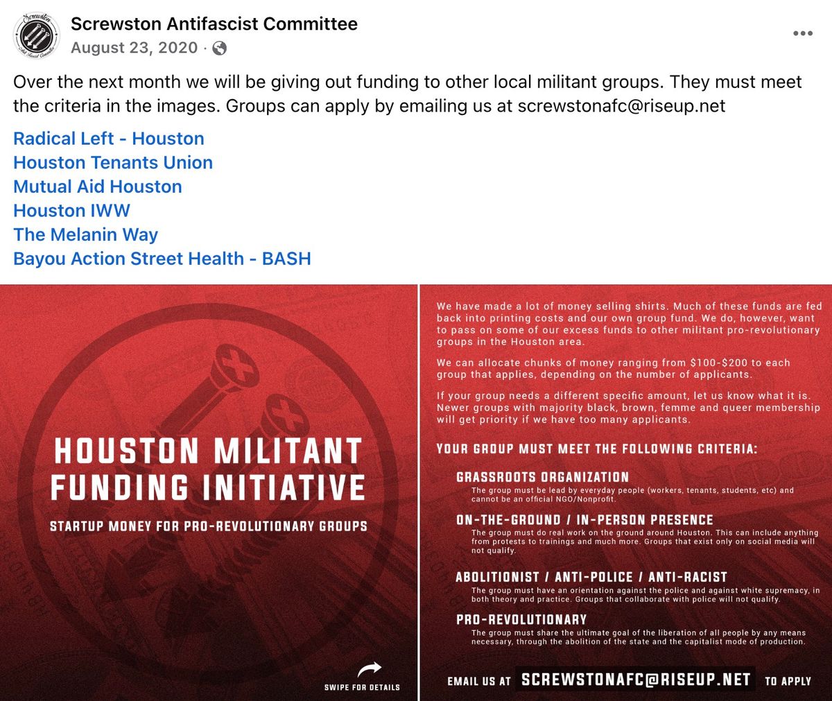 screwston, antifa, facebook