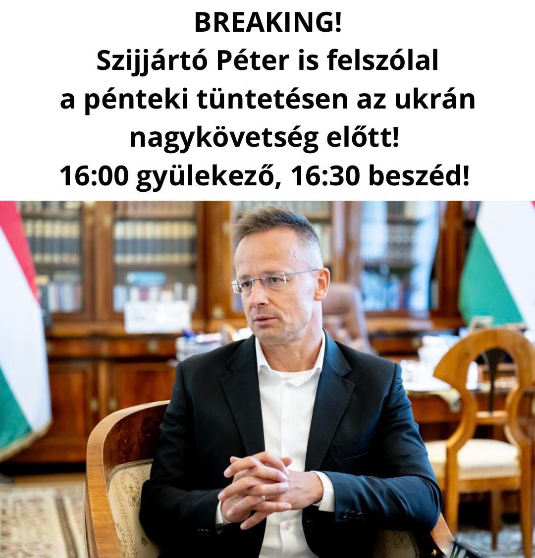 Szijjártó Péter is felszólal Ukrajna nagykövetsége előtt