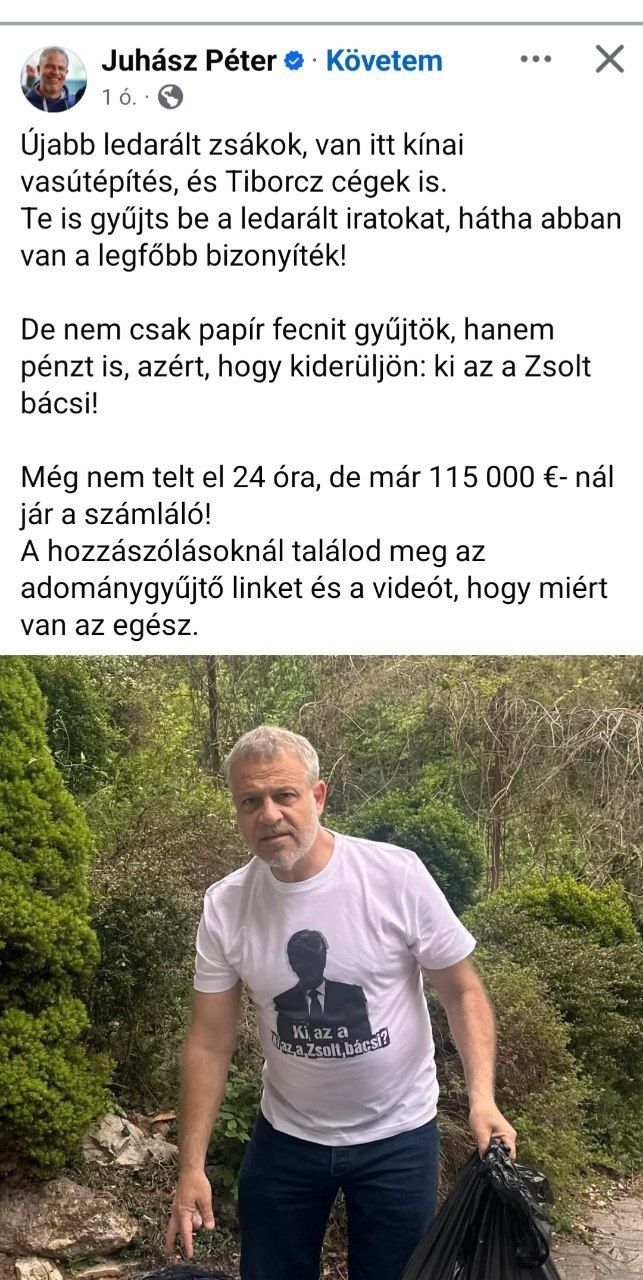 Juhász Péter szemeteszsákkal szemlélteti, mennyit érnek az értesülései