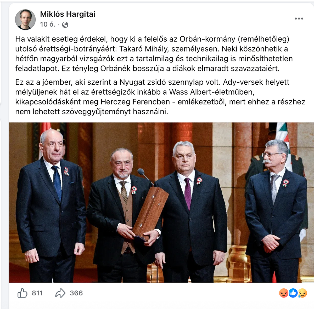 Hargitai valószínűleg szívesebben látná az érettségi feladatok közt a Csipkejózsikát