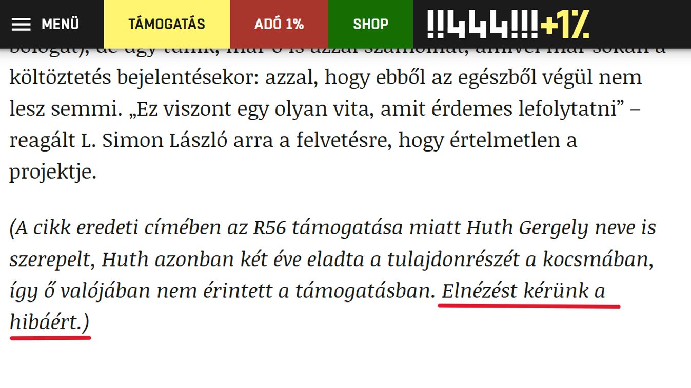 Ritka pillanat: a 444 elnézést kér.